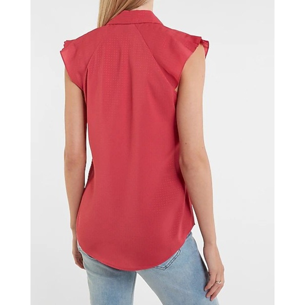 Express Womens Coral Pink Dobby Dot Sleeveless Button Down Shirt XS - Picture 2 of 7